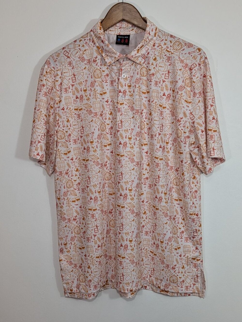 Tropical Bros Golf Polo Shirt Mens Large L Whiskey Pattern